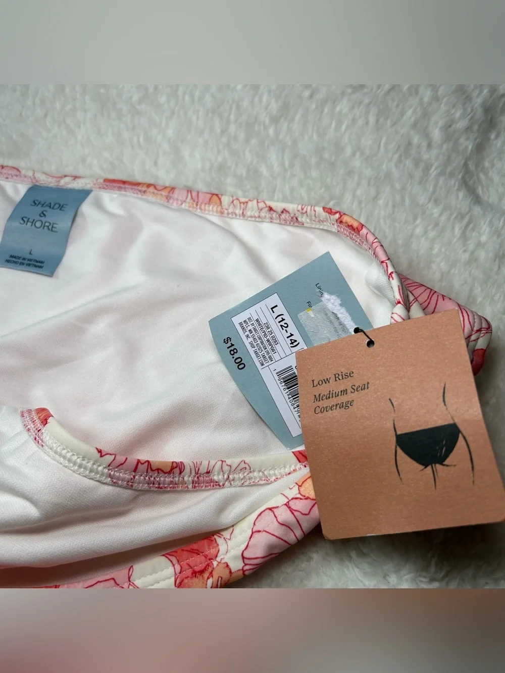 Shade & Shore Women’s Low Rise Medium Coverage Large White & Pink Floral NEW